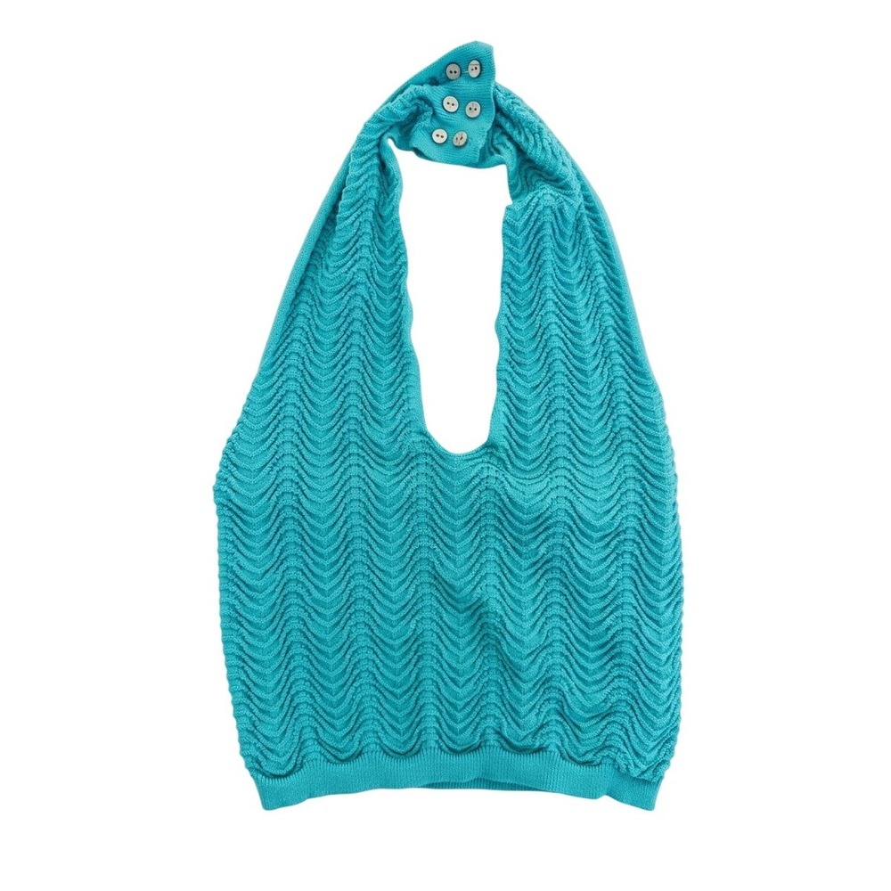 Intimately Free‎ People Teal Blue Chevron Knit Halter Top Open Back Small